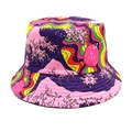 Détail du chapeau bob avec imprimé abstrait coloré et coutures renforcées sur le bord - M (56-58cm) / Vague Art Rose Violet (1#)