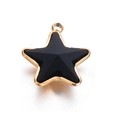 Star-shaped black glass pendant in gold stainless steel frame with bail connector - Black