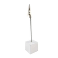 Desktop photo clip holder with white cube base and flexible metal wire for cards - Square White