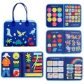 Blue felt busy board for toddlers with alphabet and animal matching interactive pages - Blue Pony Dinosaur Board / 24*28