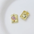 Detailed view of pink zircon heart pendant with 18K gold plating for DIY jewelry - Style 29