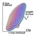 Macro detail of rainbow plated oval earring with honeycomb texture and size specifications - Honeycomb Texture Oval (D26) / AB Color