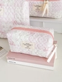 Trousse à maquillage matelassée avec fleurs roses et fermeture éclair à ruban décoratif - Floral Rose [Sac Octogonal]
