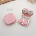 Pink minimalist contact lens case kit with built-in mirror, tweezers and applicator - White Inner / Pink