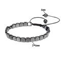 Men's retro hematite beaded bracelet with 2x6mm square stones and adjustable woven cord - 6x6x2mm Flat Round Corner Square