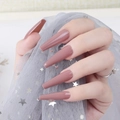 Glossy long coffin-shaped press-on nails in dusty rose pink with a high-shine finish - Dusty Rose (CBLL-09)