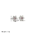 Elegant floral silver stud earrings featuring pink and clear crystals with dimensions - Platinum-Pink Rhinestone