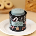 Black tin canister with blue lid featuring floral patterns and Happy Plant text - Black Floral
