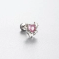 Titanium steel stud earring with pink heart gemstone and silver demon wings motif - Heart with Wings Style (A132-2#)