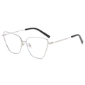 Y2K metallic silver cat-eye sunglasses with geometric frames and blue light lenses - Silver Frame Transparent Lens