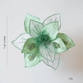 Light green artificial Christmas flower with sequins and beads, 24cm glitter decoration - Green