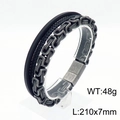 Mehrlagiges Herrenarmband aus schwarzem Leder und silbernem Titanstahl 210x7mm - Mehrlagig Brünierte Schwarz (KB153088-KFC)
