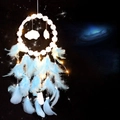 Blue feather dream catcher with LED lights, white flowers and clouds for wall hanging - With LED Light Style / Blue
