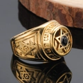 Goldener Davidstern Herrenring mit schwarzem Edelstein und Jerusalem Gravur auf dunklem Grund - US 7 / Gold