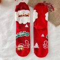 Calcetines navideños de algodón peinado rojo con motivos de Papá Noel y renos - Talla única / Papá Noel 3D