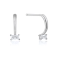Elegante S925 Silber Ohrstecker mit quadratischem Zirkon und modernem J-Form Design - Silber