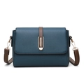 Blauwgroene schoudertas met bruine bies en gouden metalen gesp voor dames mode - Blauw