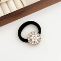 Elegant black elastic hair tie with floral rhinestone and white pearl ornament - 02# Pearl Rhinestone Flower-Gold