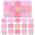 Pink DIY jewelry making kit with various glass seed beads in a 15-grid storage box - Pink Series Seed Beads Box