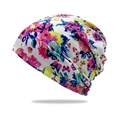 Berretto slouchy da donna con stampa floreale multicolore su base bianca traspirante - Bianco con Motivo a Fiori