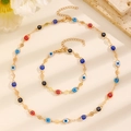 Turkish Evil Eye necklace and bracelet set in gold finish with colorful charms - Evil Eye Necklace and Bracelet Set (G-468+G-467) / KC Gold