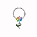 Détail macro de l'anneau à charnière argenté avec pendentif fleur et feuille émaillé - Fleur Colorée Argent/NC227S