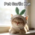 Funny white garlic-shaped plush pet hat with green leaf detail for cats and small dogs - Garlic Shape Hat
