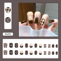 Brown and beige press-on nails set with houndstooth and heart designs in a 24-piece kit - R699 Milk Tea Brown