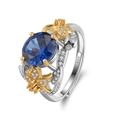 S925 silver ring featuring a large blue oval stone with golden butterfly accents - Lzr22 For Sale