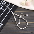 Silver beaded phone strap with crystal bow and star charms, length 22cm and weight 18g - Irregular Pearl Silver Bow (K3048)
