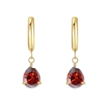 Golden hoop earrings with pear-shaped red zircon pendants for elegant women style - Gold Garnet Red Zircon