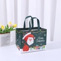 Green non-woven Christmas gift bag with Santa Claus print and Merry Christmas text - Christmas New Dark Green