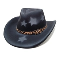 Detail of black western cowboy hat featuring leopard print belt and star pattern - M (56-58cm) / Black