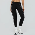 Women's high waist black yoga leggings with white side stripes and slim fit design - S / Premium Black