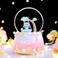 Pink Panda crystal ball music box with cherry blossom theme and luminous desktop base - 2392 Pink Base / Large 100 Snow+Light+Music