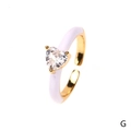 Adjustable golden open ring with white enamel drip oil and heart-shaped zircon - Heart / White