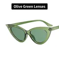 Lunettes de soleil œil-de-chat rétro avec monture et verres vert olive translucide - Vert olive