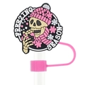 Pink Christmas skeleton straw cover for 10mm tumblers featuring Freezing Season text - 02 Pink Winter Skull