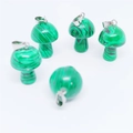 Five green malachite mushroom pendants with silver metal rings for DIY necklaces - Synthetic Malachite