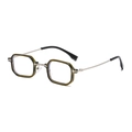 Vintage olivgrüne Rechteckige Sonnenbrille mit silbernen Metallbügeln und Blaulichtfilter - Olivgrüner Rahmen Blaulichtfilter