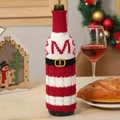 Knitted Christmas wine bottle cover with red stripes, Santa belt, and letter M detail - Letter M
