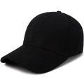 Classic plain black cotton baseball cap in minimalist six-panel design with curved brim - Adjustable / Black