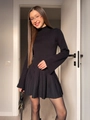 Vestido de punto negro para mujer con manga larga y elegante falda plisada de corte ajustado - S / Negro