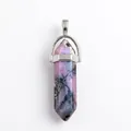 Polished purple and black rhodonite hexagonal crystal pendant with silver clasp - Rhodonite