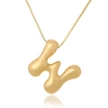 Detailed view of 3D bubble style letter E gold pendant with elegant box chain on white background - W (D1013)