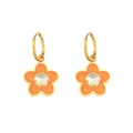 Glitzernde orangefarbene Blumenohrringe mit Zirkonia und 18K Goldbeschichtung Kette - Acryl Blumenanhänger Ohrringe-Orange