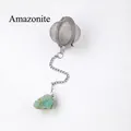 304 Stainless steel tea infuser with raw Amazonite crystal stone pendant and metal chain - Amazonite (Silver)