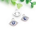 Set of three silver Evil Eye charms with blue crystal and rhinestone for DIY jewelry - Silver Eye Evil Eye Connector (16x14mm)