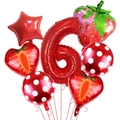 Cartoon strawberry foil balloon set for 6th birthday party decoration and photo props - Strawberry Kit (Style Six)