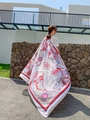 White nautical silk scarf with anchor and rope prints worn over the shoulders outdoors - Style 23-White Nautical Theme / 180cm
